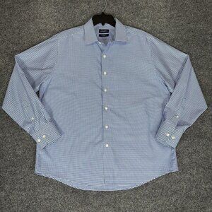 Stantt Dress Shirt Mens XL Royal‎ Blue Gingham Long Sleeve Button Up Adult